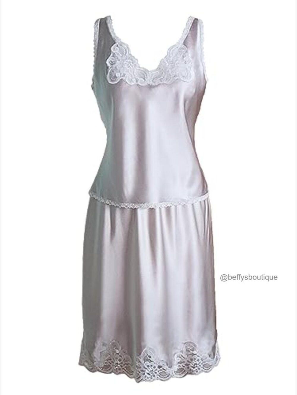 Satin Half Slip with Lace Hem, Knee Length, Elastic Waist - Picture 5 of 6